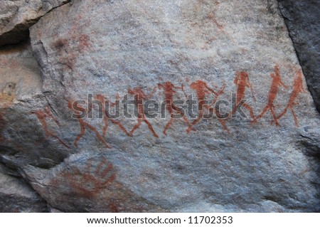 Ancient rock paintings in the Cederberg mountain range by the San people who are indigenous to South Africa.