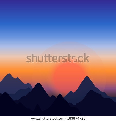 vector landscape: sunset at mountains