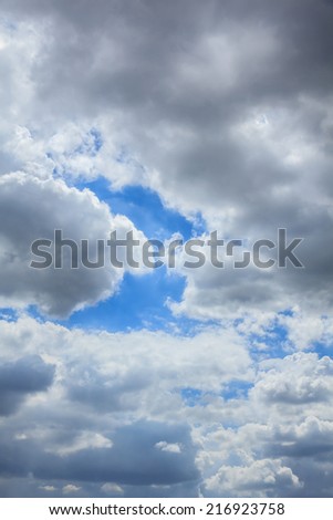 Partly cloudy sky with rain storm.