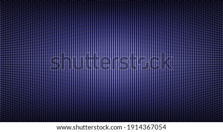 Led screen texture. Lcd monitor with dots. Pixel digital display. Electronic diode effect. Projector grid template. Horizontal television background. Purple videowall with bulbs. Vector illustration.