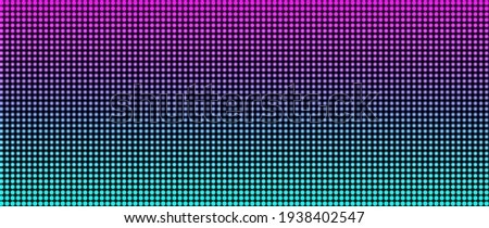 Led screen. Pixel TV texture. Digital display with points. Lcd monitor. Pink purple green television videowall. Projector template. Electronic diode effect. Vector illustration. Horizontal background.