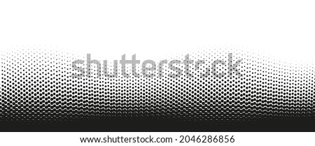Halftone wavy dot pattern. Pop art gradient background with circles. Comic half tone effect. Abstract wave texture. Optical spotted design. Black white banner. Monochrome vector illustration