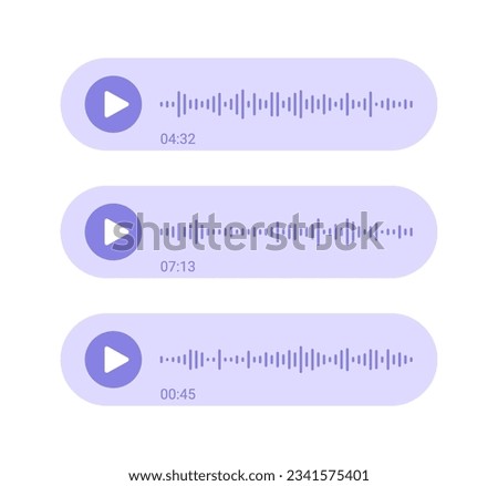 Mobile app sound wave. Message voice record. Social network speech audio. Spectrum noise and play button. Podcast soundwave line of voice. Record music player. Vector illustration.