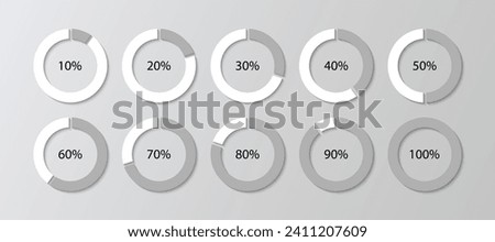 Loading diagram bar. Grey round progress template. 100 percent circle pie bar. Circular chart. Schemes with sectors. Piechart with segments and slices. Vector illustration