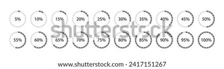 100 percent round pie chart. Grey circle filling template. Diagram structure divided into pieces. Circular section graph. Schemes with sectors. Piechart with segments and slices. Vector illustration