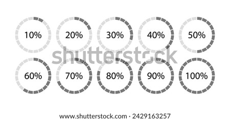 Grey circle 100 percent filling. Round pie chart template. Circular section graph. Diagram structure divided into pieces. Schemes with sectors. Piechart with segments and slices. Vector illustration