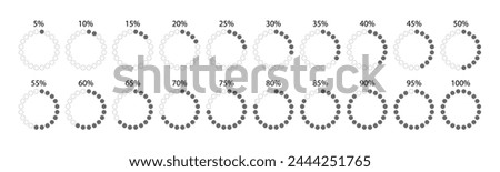 100 percent ring pie chart. Round filling template. Grey circle diagram structure divided into pieces. Circular section graph. Piechart with segments and slices. Vector illustration