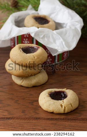 Raspberry peanut butter and jelly thumbprint cookies.