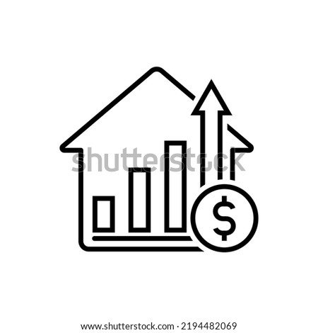 illustration of increased housing price, house with uptrend chart and money icon 