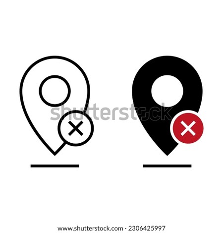 No signal, no GPS sign, map pointer with cross icon vector