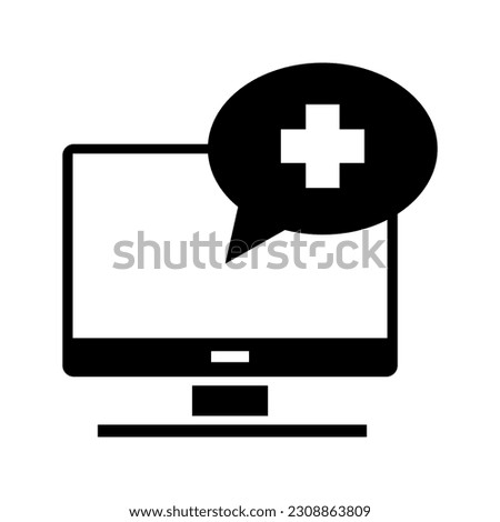 illustration of online medical service, monitor with chat bubble and medical symbol icon vector