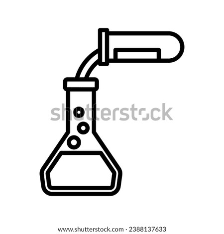 chemical reaction, illustration of pouring liquid from tube to the flask icon vector