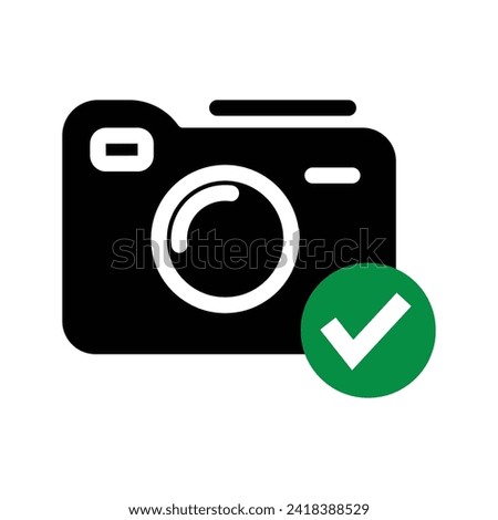 camera with checkmark icon vector