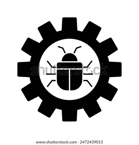 Cogwheel with bug, illustration of debugging, antivirus icon vector