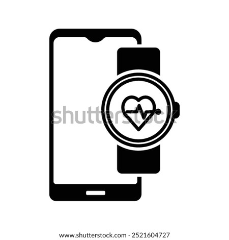 Smartphone with smartwatch synchronization, wearable and mobile device icon vector