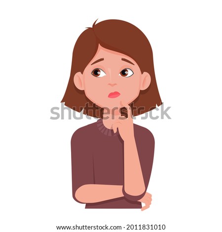 Young woman thinking looks left. Vector illustration