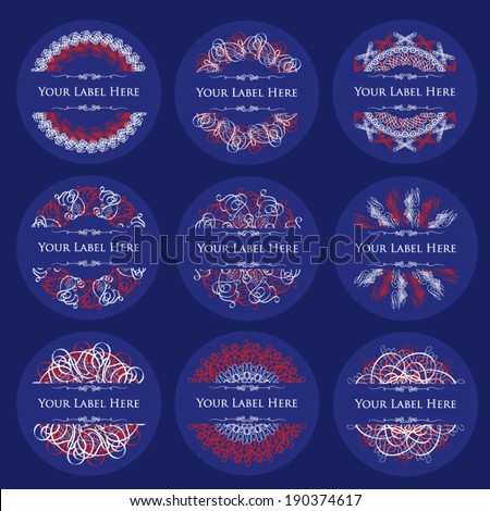 Fourth of July Holiday Labels, Red, White and Blue, Set of Nine, Circles