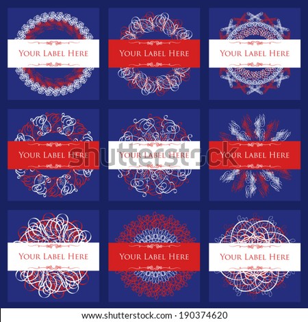 Fourth of July Holiday Labels, Red, White and Blue, Set of Nine, Squares