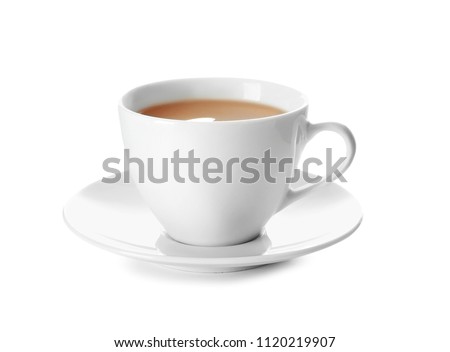 Similar – Image, Stock Photo White tea cup and saucer with a pattern for drink on white background. Ceramic coffee cup or mug close up. Mockup classic porcelain utensils. copy space