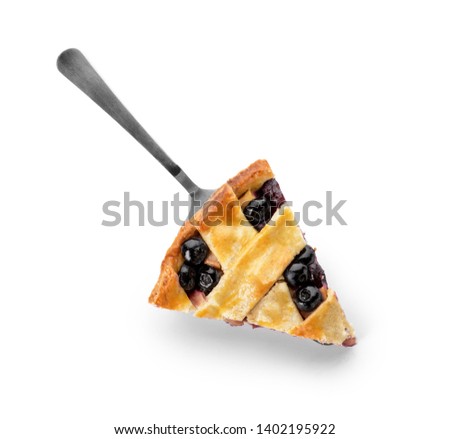 Similar – Image, Stock Photo Sliced blueberry pie. Lattice crust cake top view