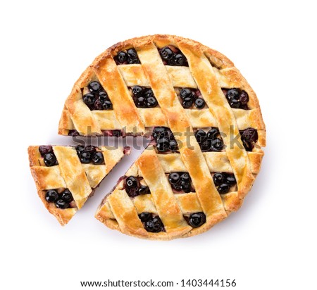 Image, Stock Photo Sliced blueberry pie. Lattice crust cake top view