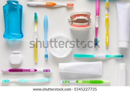 Set for dental hygiene on light background 商業照片 © 