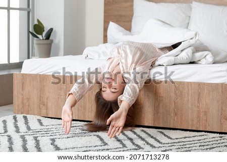 Morning of beautiful young woman in bed Foto stock © 
