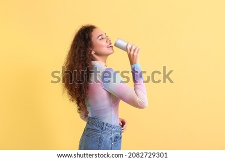 Similar – Image, Stock Photo Young woman drinking beer in a beach bar