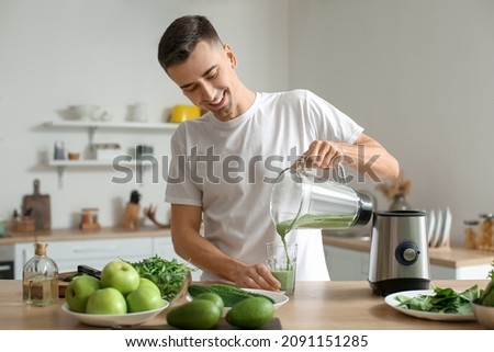 Similar – Foto Bild Gesunder grüner Smoothie im Glas auf schwarzem Stein