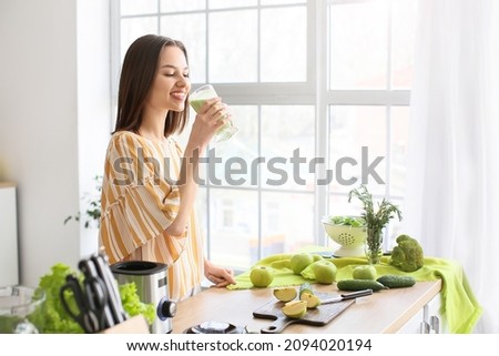 Similar – Foto Bild Gesunder grüner Smoothie im Glas auf schwarzem Stein