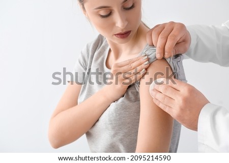 Image, Stock Photo Doctor applying a medicine during inhalation to senior man suffering from lung disease. Covid-19 or coronavirus treatment