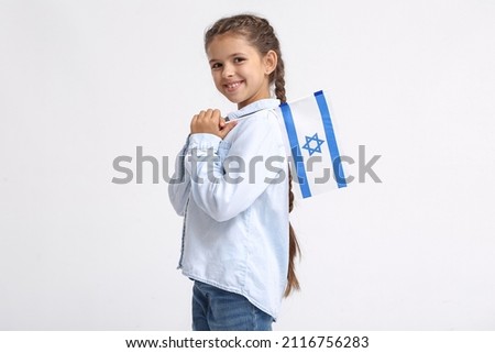 Little girl with the flag of Israel on white background Stok fotoğraf © 