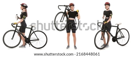 Similar – Image, Stock Photo Female cyclist in helmet practicing on training track