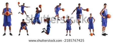 Similar – Image, Stock Photo Young man playing basketball on outdoor court.