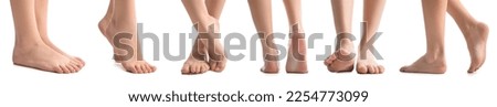 Similar – Image, Stock Photo Young female walking barefoot on wet sand