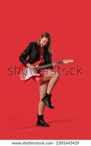 Similar – Image, Stock Photo Woman playing guitar in field with dry vegetation