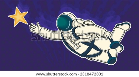 Astronaut and star on blue background