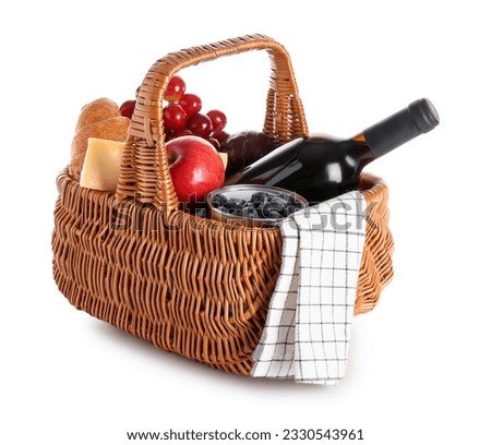 Similar – Foto Bild Picknick-Korb mit Wein, Baguette, Weinglas, Blumen, Kerze und Picknick-Decke auf grünem Gras Hintergrund. Romantisches Picknick Vorbereitung im Sommer. Ansicht von oben.