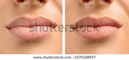 Similar – Image, Stock Photo Closeup of female lips with red lipstick reflected in mirror