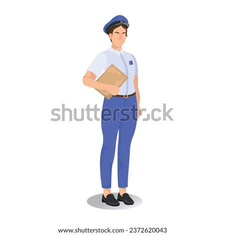 Postwoman with parcel on white background