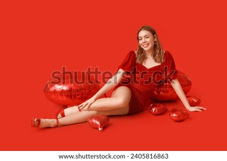 Similar – Image, Stock Photo Woman sitting on red suitcase on road