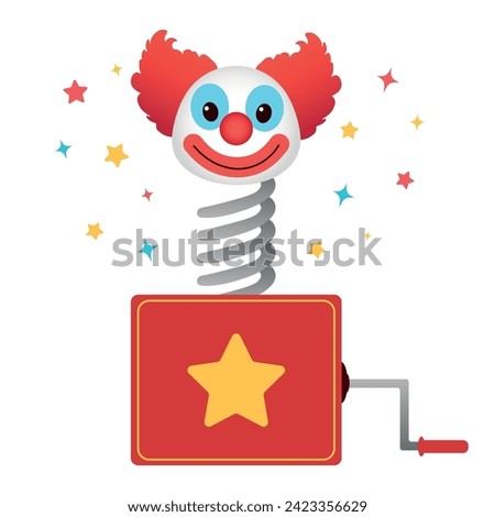 Punch box with clown head on white background. April Fools' Day 