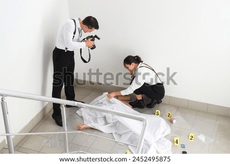 Similar – Image, Stock Photo Crime scene | Staircase from a long time ago