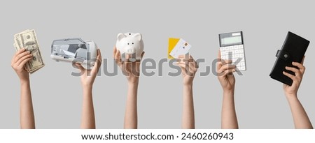 Similar – Image, Stock Photo a female hand holds an electronic tablet and five yellow virtual stars above the screen. User rating of the application, service. Quality Rating