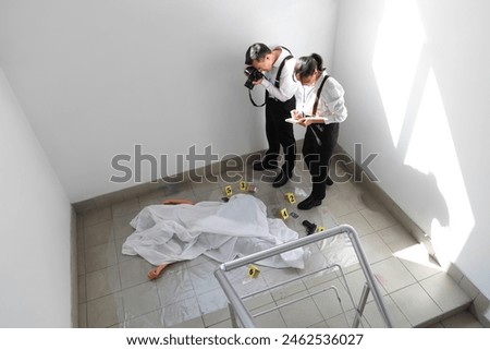 Similar – Image, Stock Photo Crime scene | Staircase from a long time ago