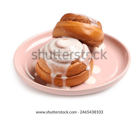 Image, Stock Photo Plate with cinnamon bun near jam