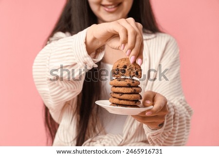 Similar – Image, Stock Photo Yummy cookies with chocolate chips and milk