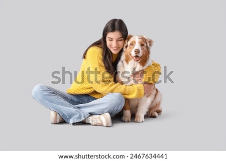 Similar – Image, Stock Photo young woman hugging and kissing her cute cat