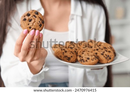 Similar – Image, Stock Photo Yummy cookies with chocolate chips and milk