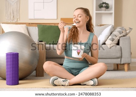 Similar – Image, Stock Photo Cool female eating ice cream on beach